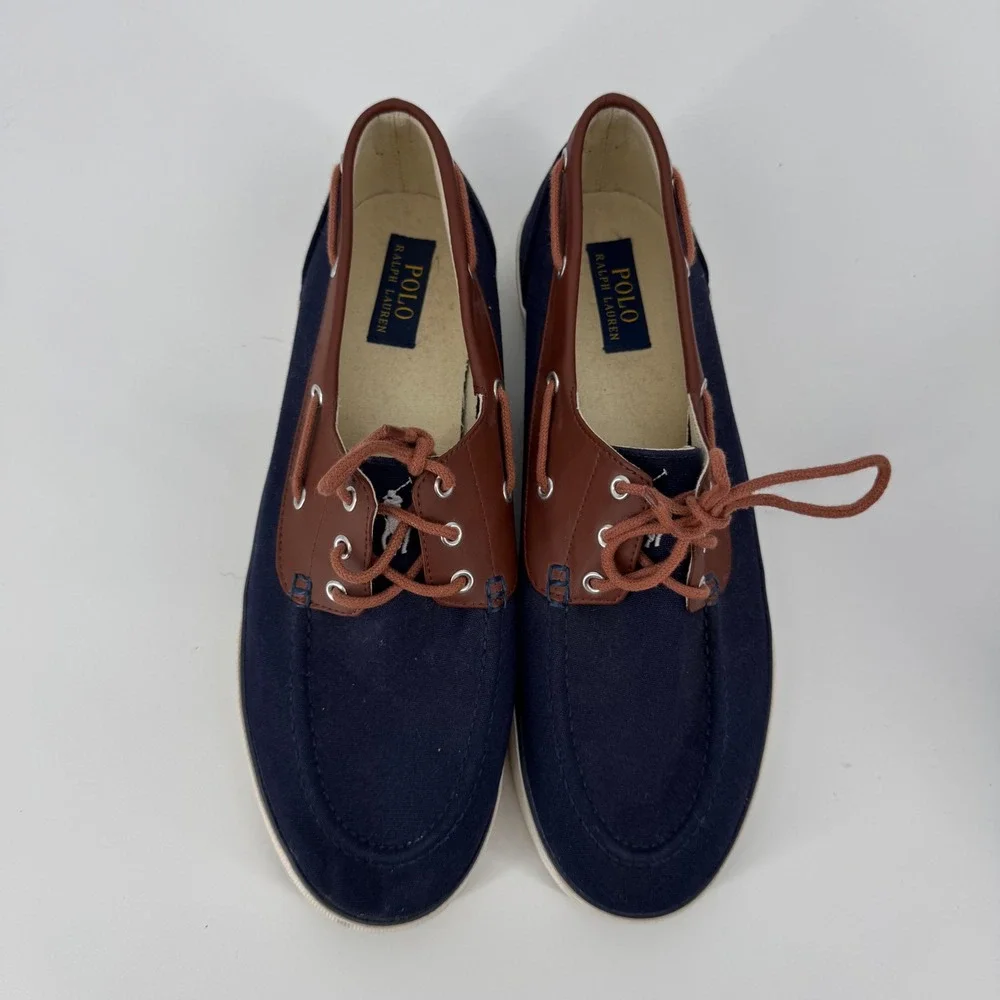 Polo Ralph Lauren Franz Boat‎ Shoes Navy Brown Canvas Men's Size 12D Casual